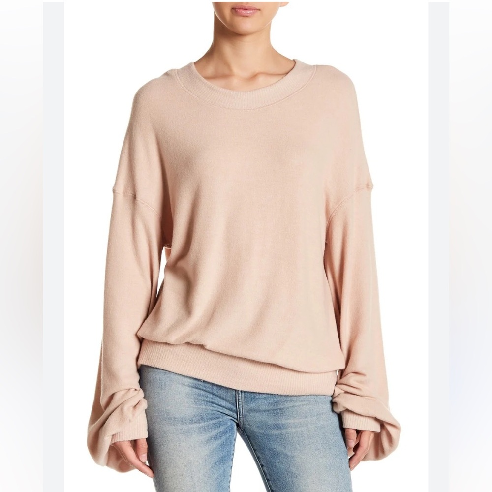 FREE PEOPLE FP Beach TGIF Tan Knit Oversized Balloon Sleeve Sweater XS